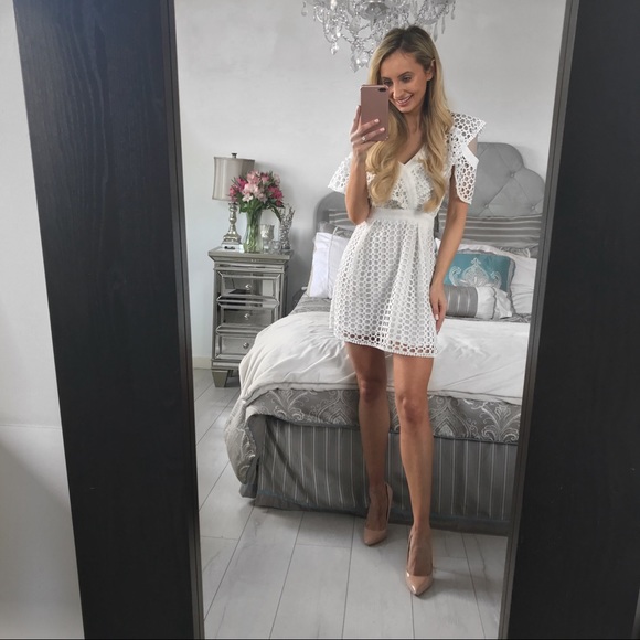 White One-Shoulder Guipure-Lace Mini Dress - Picture 6 of 8